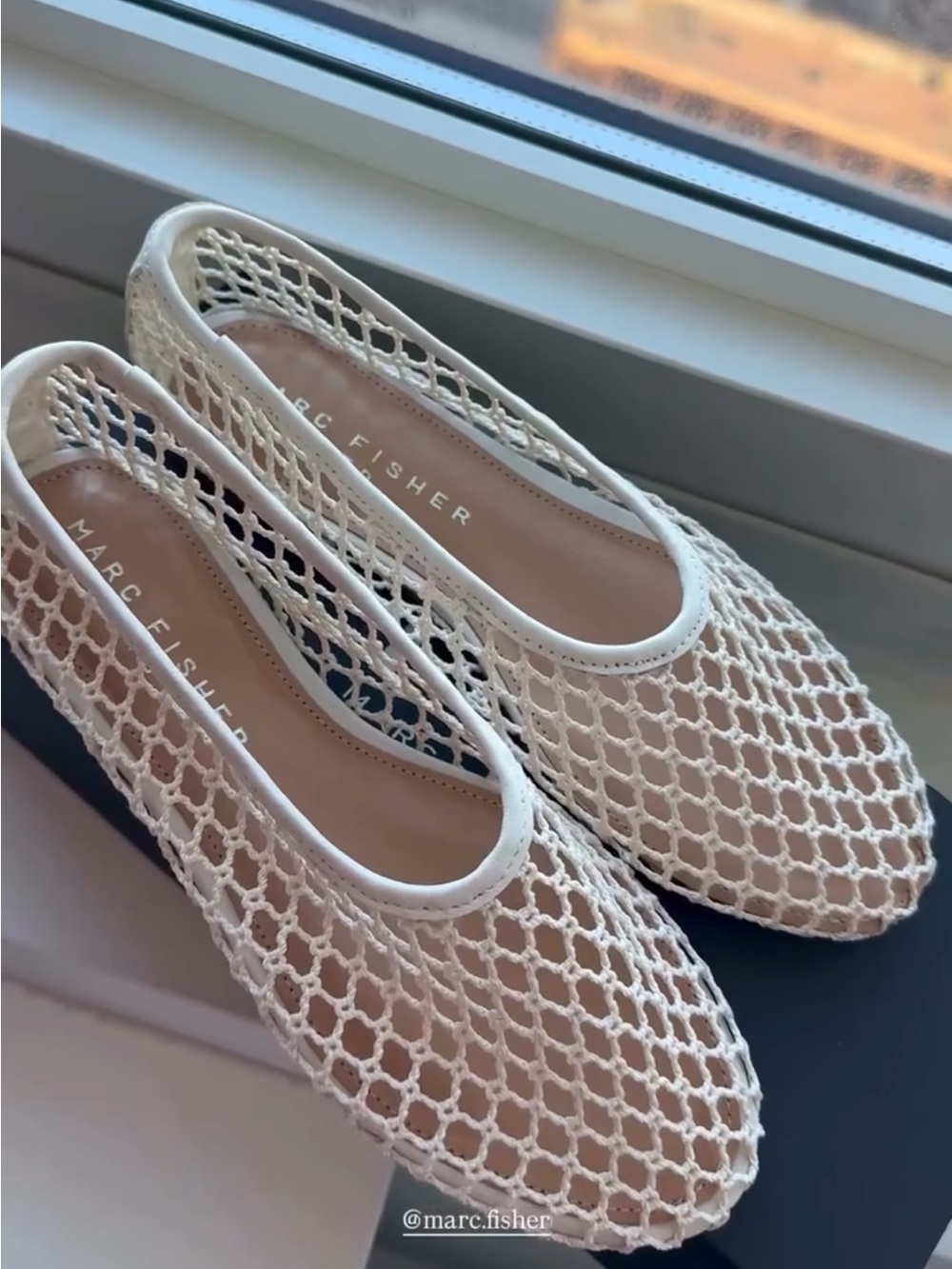 Marc Fisher White Fishnet Flats